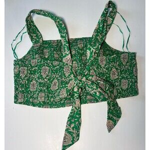 House Of Harlow 100% Cotton Green Crop Top Tie On Floral Palm Print Boho NWOT L